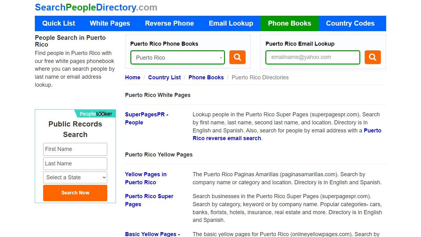 White Pages, Puerto Rico Phone Books, Email Search